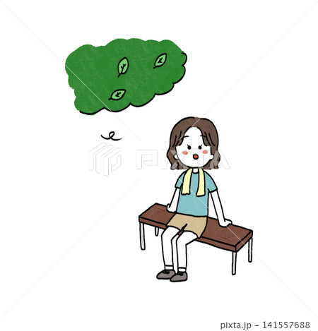 木陰で休憩する女の子のイラスト 木陰で休憩する女の子のイラスト 141557688