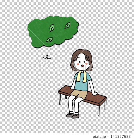 木陰で休憩する女の子のイラスト 木陰で休憩する女の子のイラスト 141557688