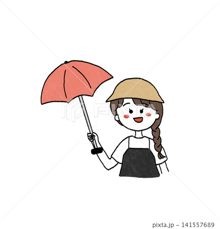 日傘と帽子で直射日光を避ける女の子のイラスト 141557689