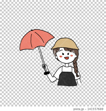 日傘と帽子で直射日光を避ける女の子のイラスト 141557689