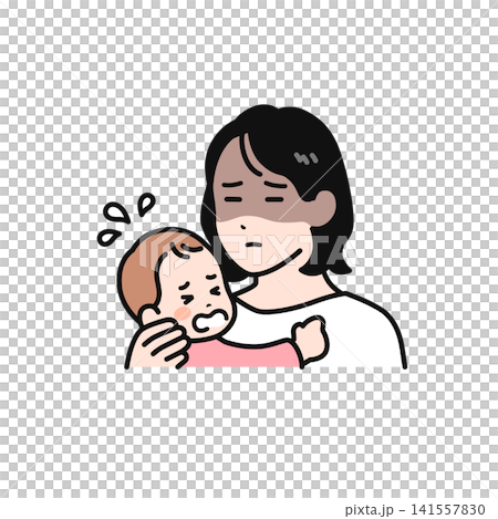 Simple vector illustration of a mother suffering from postpartum depression. Simple vector illustration of a mother suffering from postpartum depression. 141557830
