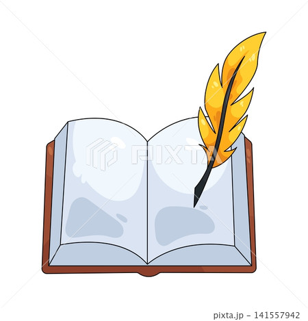 Illustration of open book with quill pen Illustration of open book with quill pen 141557942