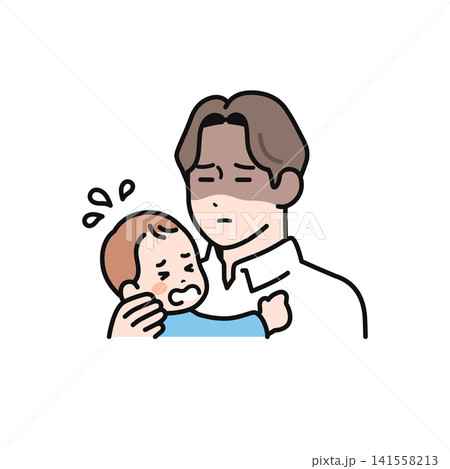 育児ノイローゼになるお父さんのシンプルなベクターイラスト素材 141558213