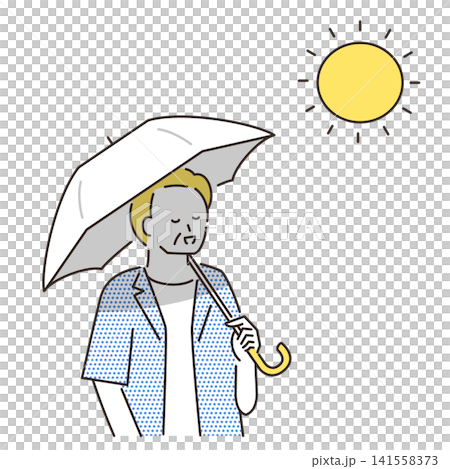 一幅插圖描繪了一位老人用陽傘遮擋陽光的情景。 一幅插圖描繪了一位老人用陽傘遮擋陽光的情景。 141558373