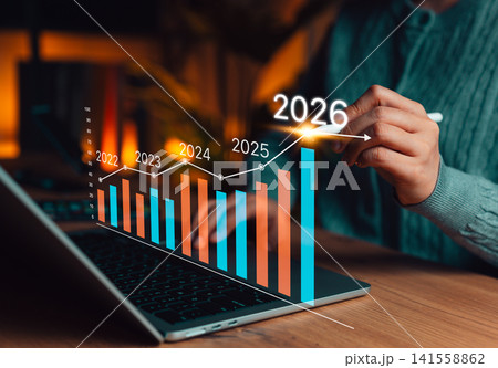 Business growth analysis concept. Person interacting with bar graph forecasting data trends from 2022 to 2026, representing financial planning and market strategy, profit increases, investments, Business growth analysis concept. Person interacting with bar graph forecasting data trends from 2022 to 2026, representing financial planning and market strategy, profit increases, investments, 141558862