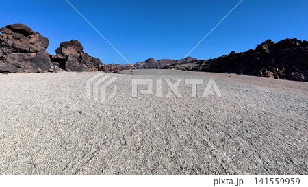 An Expansive Desert Landscape featuring Rocky Terrain across a vast and open area 141559959