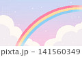 ドット絵　虹と雲のファンシーでかわいい背景イラスト　ピクセル　壁紙　配信画面　16:9 141560349