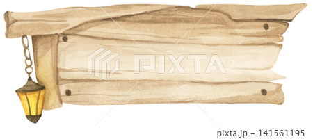 Halloween wooden sign board, spooky wood signpost. Watercolor illustration. 141561195
