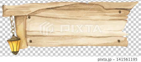 Halloween wooden sign board, spooky wood signpost. Watercolor illustration. 141561195