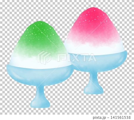 Illustrations of strawberry and melon flavored shaved ice Illustrations of strawberry and melon flavored shaved ice 141561538