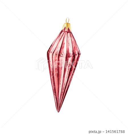 Glass christmas toy. Watercolor winter hand drawn vintage illustration isolated on background, transparent png. For greeting card, wallpaper, wrapping paper design, textile, scrapbooking 141561788