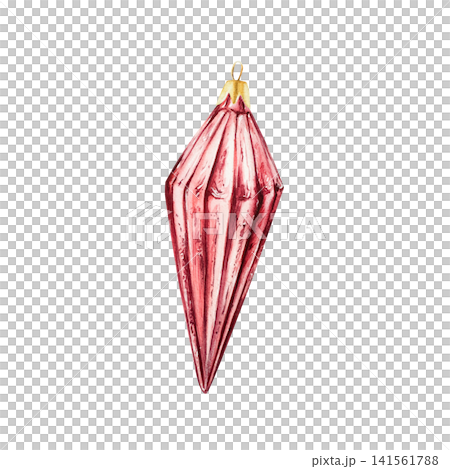 Glass christmas toy. Watercolor winter hand drawn vintage illustration isolated on background, transparent png. For greeting card, wallpaper, wrapping paper design, textile, scrapbooking 141561788