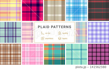 Plaid bundle perfect for trendy wallpaper designs and background visuals. Vector patterns enhance phones, tablets, desktops, websites, and digital media. Plaid bundle perfect for trendy wallpaper designs and background visuals. Vector patterns enhance phones, tablets, desktops, websites, and digital media. 141562380