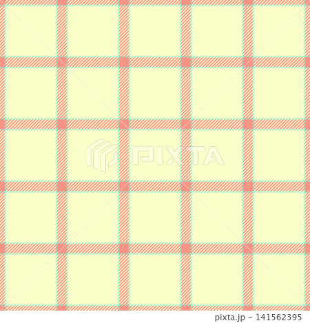 Table cloth textile fabric pattern, small seamless check plaid. Close-up vector texture tartan background in lemon chiffon and red colors. 141562395