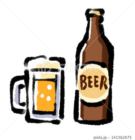 筆絵風／居酒屋／ビール／ビール瓶／酒／イラスト素材／PNG素材 141562675