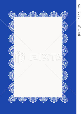 White floral lace frame border surrounds blank copy space on blue vertical background White floral lace frame border surrounds blank copy space on blue vertical background 141562869