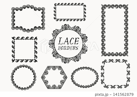 Black nautical lace set forms coral shell ocean border frames and labels Black nautical lace set forms coral shell ocean border frames and labels 141562879