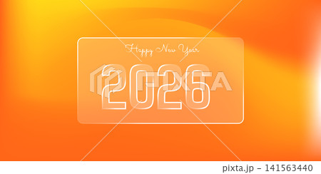 Happy New Year greeting card with calligraphy text in liquid glass effect 141563440