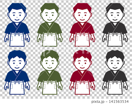 [Solid Color] Icon of a man in a samue (traditional Japanese work clothing) and apron with his arms down. 141563534