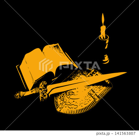 Sword and shield. Vector drawing 141563807
