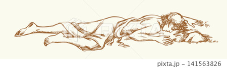 Vector drawing. Man laying on the ground 141563826