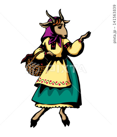 A goat walking by the road. Vector illustration 141563839