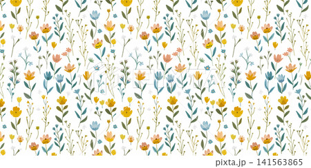 floral pattern in the small flowers. Seamless vector texture. Elegant template for fashion prints. Printing with small pink and yellow flowers 141563865