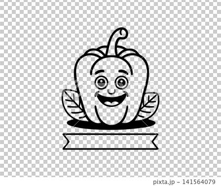 A simple black and white line art illustration of a happy bell pepper vector illustration. A simple black and white line art illustration of a happy bell pepper vector illustration. 141564079