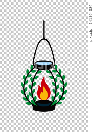 A decorative hanging lantern featuring a bright glowing flame inside a metal cage adorned, vector illustration. A decorative hanging lantern featuring a bright glowing flame inside a metal cage adorned, vector illustration. 141564084