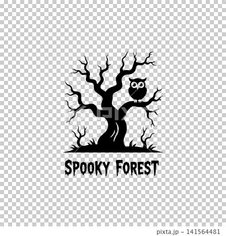 A black and white graphic illustration featuring a spooky bare tree vector illustration. A black and white graphic illustration featuring a spooky bare tree vector illustration. 141564481