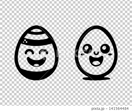 A black and white line art illustration featuring two cute cartoon eggs vector illustration. A black and white line art illustration featuring two cute cartoon eggs vector illustration. 141564484