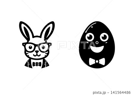 A cute black and white line art illustration featuring a nerdy rabbit wearing glasses vector illustration. A cute black and white line art illustration featuring a nerdy rabbit wearing glasses vector illustration. 141564486