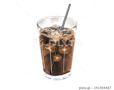 グラスに注いだアイスコーヒー(ストロー付き) グラスに注いだアイスコーヒー(ストロー付き) 141564487