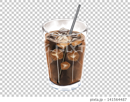 グラスに注いだアイスコーヒー(ストロー付き) グラスに注いだアイスコーヒー(ストロー付き) 141564487