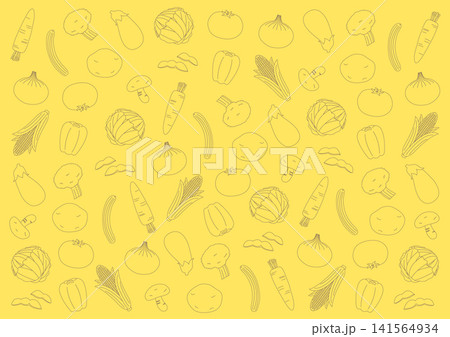 色々な野菜の柄の線画のイラスト_黄色 141564934