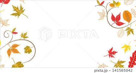Hand drawn horizontal banner pattern with autumn bright leaves 141565042