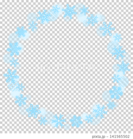 水色の雪の結晶とドットとストライプの円の飾りフレーム 水色の雪の結晶とドットとストライプの円の飾りフレーム 141565502