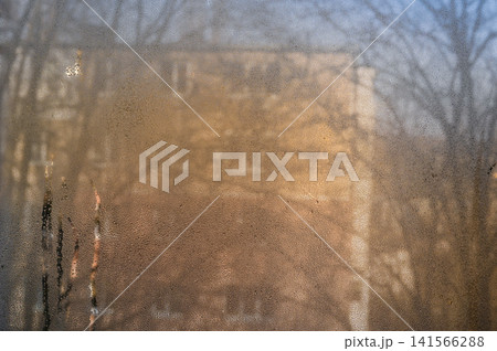 window covered with condensation and water drops, window covered with condensation and water drops, 141566288