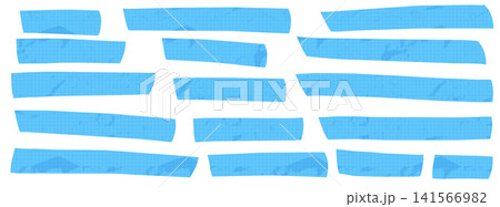 Paper tape strips form a scrapbook set of blue rectangles. Crumpled washi pieces show a fine grid and geometric collage texture. Vector paper tape elements for stationery layout or scrapbook design Paper tape strips form a scrapbook set of blue rectangles. Crumpled washi pieces show a fine grid and geometric collage texture. Vector paper tape elements for stationery layout or scrapbook design 141566982