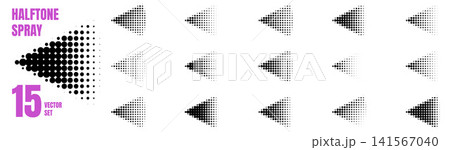 Spray halftone icon set with dot bursts. Black aerosol forms fade with varied grain. Vector spray mist and halftone collection for infographic design or stationery layout Spray halftone icon set with dot bursts. Black aerosol forms fade with varied grain. Vector spray mist and halftone collection for infographic design or stationery layout 141567040