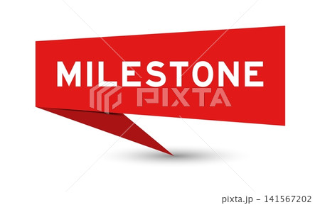 Red color speech banner with word milestone on white background Red color speech banner with word milestone on white background 141567202