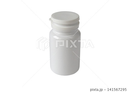 Glossy white medicine bottle mockup isolated on white Glossy white medicine bottle mockup isolated on white 141567295