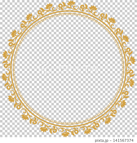 Elegant Gold Decorative Round Border Clipart Illustration with Delicate Geometric Ornament Design for Luxury Wedding Invitation, Monogram Frame, Logo Design, Scrapbooking, and Card Making 141567374