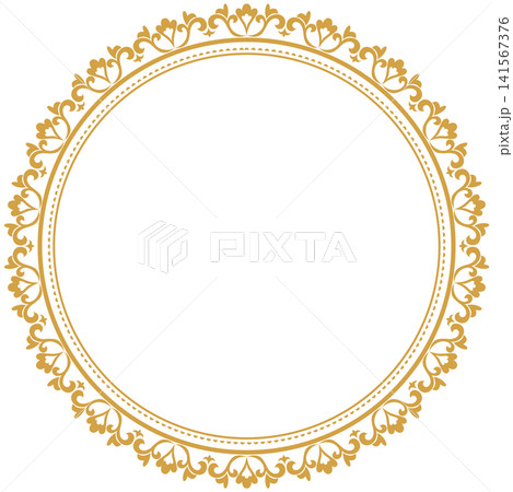 Round Gold Geometric Ornamental Frame Clipart Illustration for Luxury Wedding Invitation, Elegance Logo Border, Vintage Emblem, Scrapbooking Element, Card Making, and Decorative Seal Design 141567376