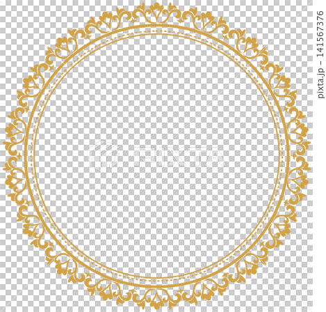 Round Gold Geometric Ornamental Frame Clipart Illustration for Luxury Wedding Invitation, Elegance Logo Border, Vintage Emblem, Scrapbooking Element, Card Making, and Decorative Seal Design 141567376