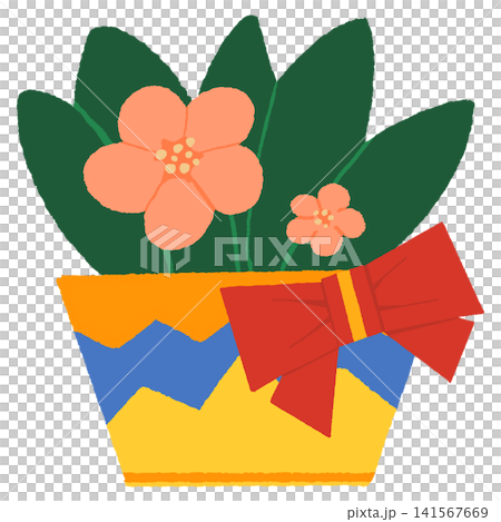 flower in a pot with ribbon flower in a pot with ribbon 141567669