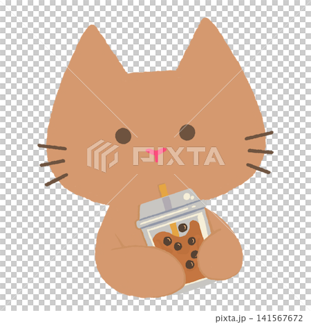 cute brom cat with bubble tea 141567672