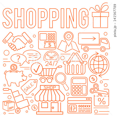 Online Shopping Thin Lines Web Icon Concept Online Shopping Thin Lines Web Icon Concept 141567789