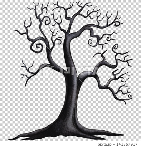Watercolor Halloween Spooky Bare Tree Clipart Illustration for Haunted Forest Decor, Halloween Night Invitation, Scrapbooking, Sticker Design, and Crafts 141567917
