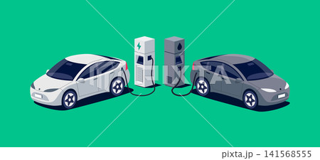 Electric Car Versus Gasoline Car Fuel Compare IsolatedElectric Car Versus Gasoline Car Fuel Compare Isolated Electric Car Versus Gasoline Car Fuel Compare IsolatedElectric Car Versus Gasoline Car Fuel Compare Isolated 141568555